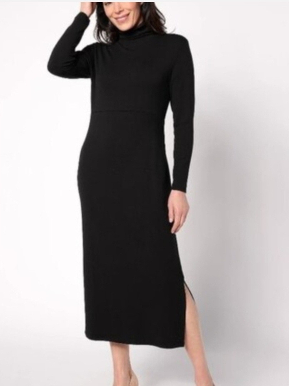 Women with Control Black Turtleneck Long Sleeve Midi Dress